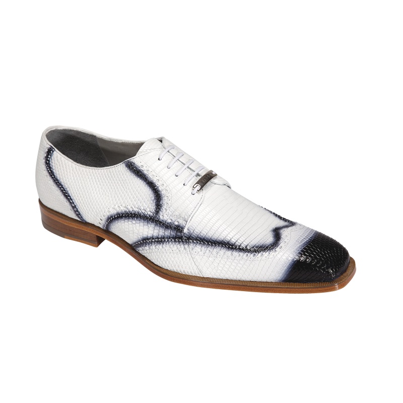 Belvedere Aldo Lizard Wing Tip Shoes White/Antique Blue Image