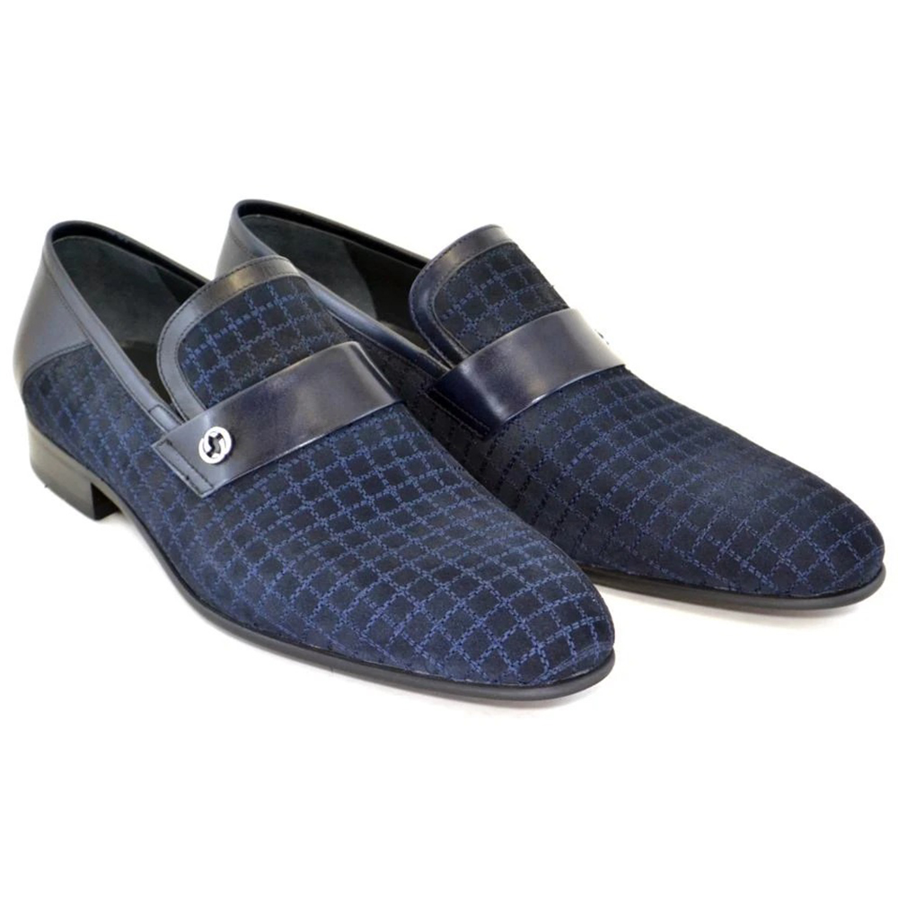 Corrente C146 2220HS Stitch Design Suede Loafers Navy Image