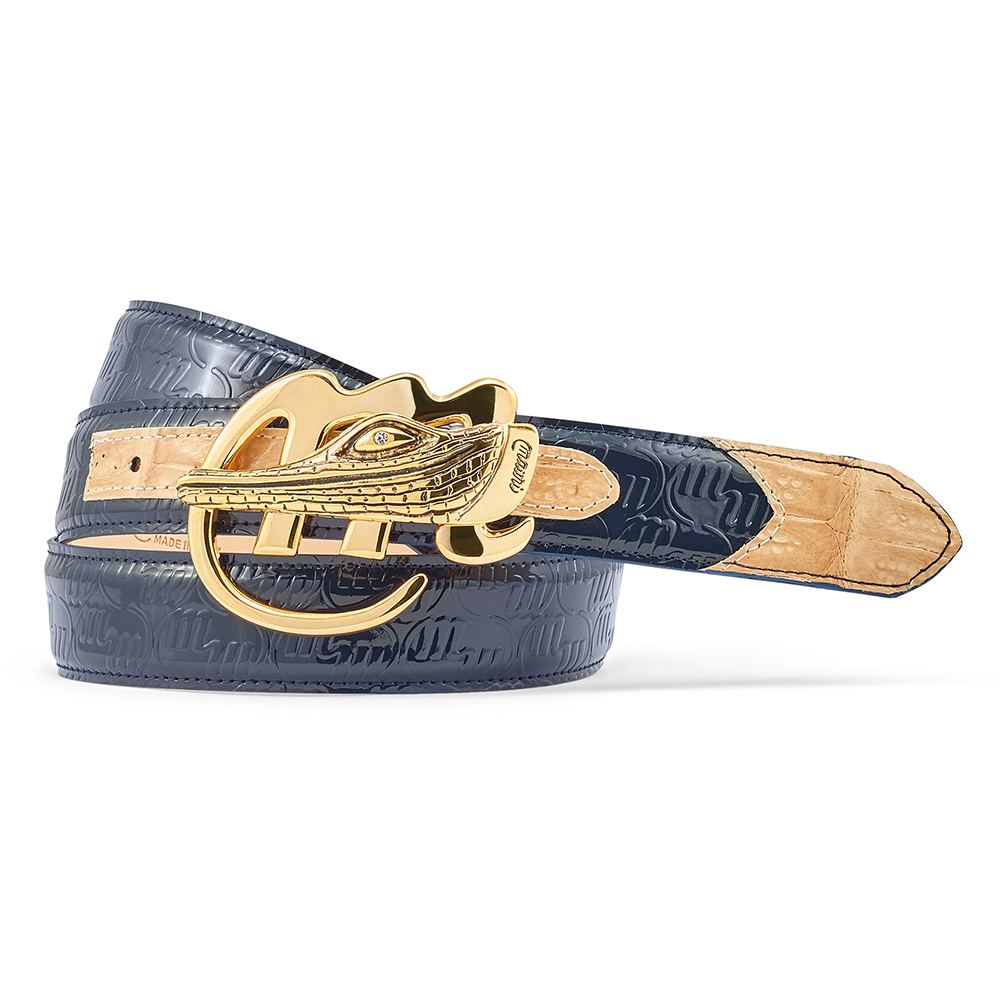 Mauri 0100/35 Baby Croc & Patent Embossed Belt W Blue / Champagne
