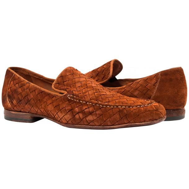 Paolo Shoes Woven Suede Loafers Dark 