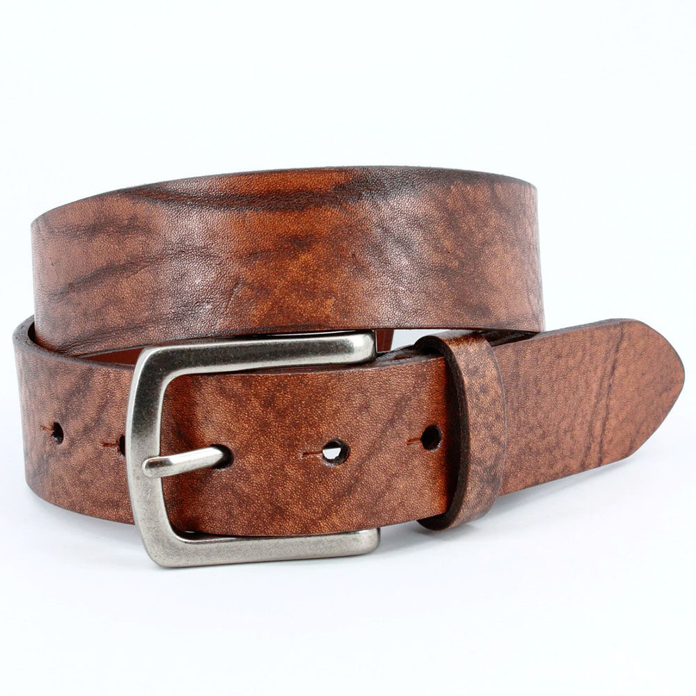Torino Leather Italian Shrunken Grain Kipskin Leather Belt Antique Brown