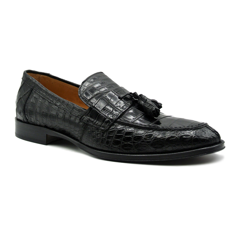 Zelli Como Nile Crocodile Tassel Loafers Black | MensDesignerShoe.com
