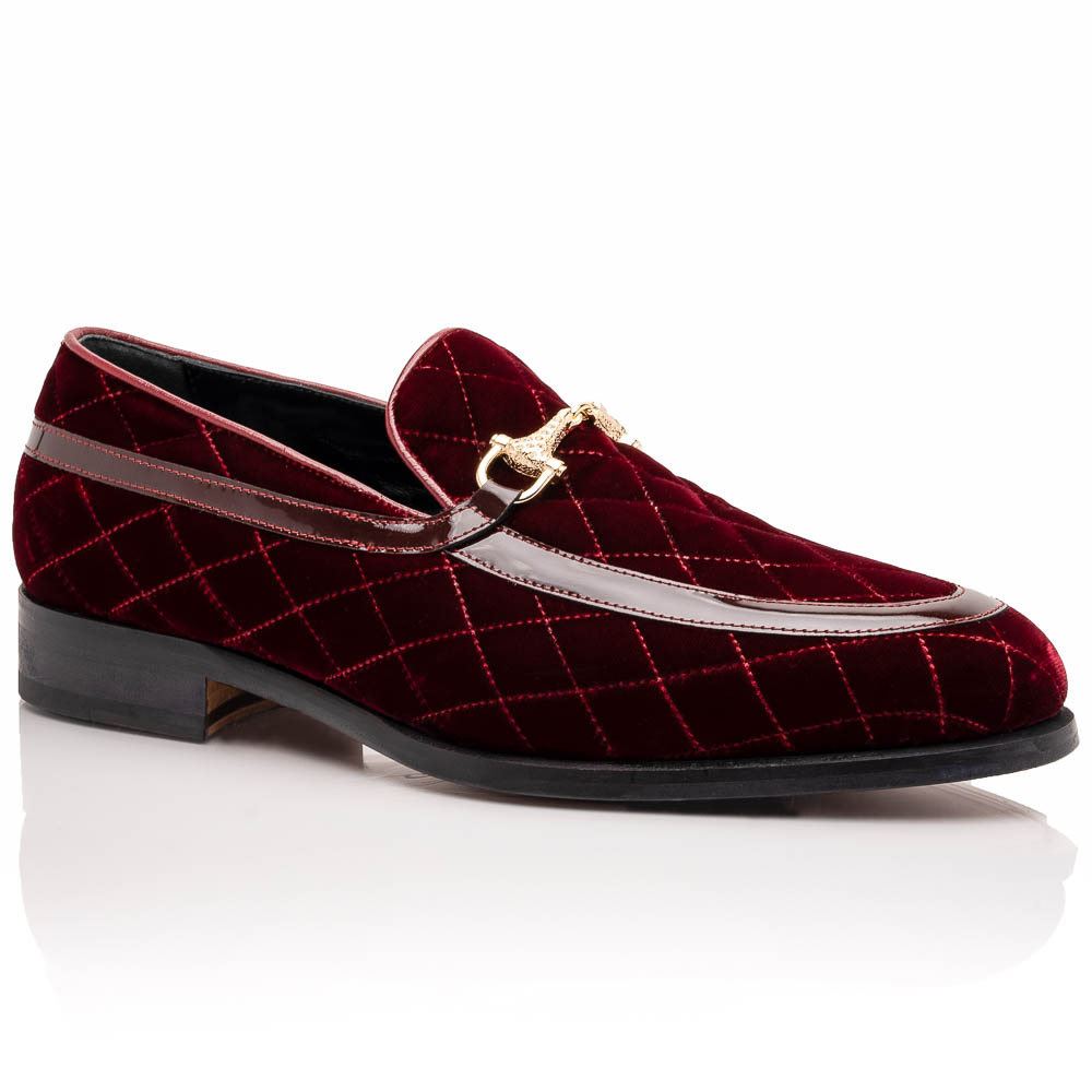 Mauri 3257/1 Quilted Velvet / Patent Leather Bit Loafers Ruby Red Image