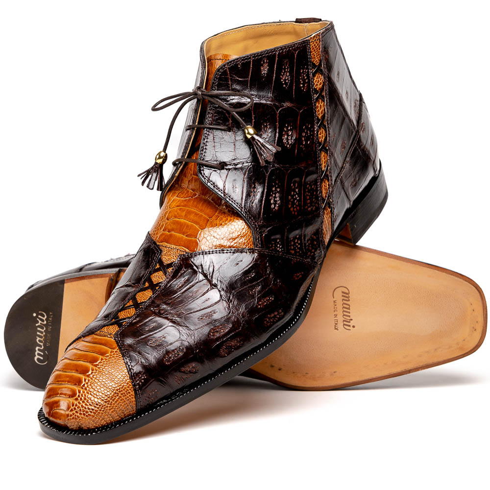 Mauri Harlem 4926 Ostrich Leg & Baby Croc Boots Corn / SP Rust (Special Order)