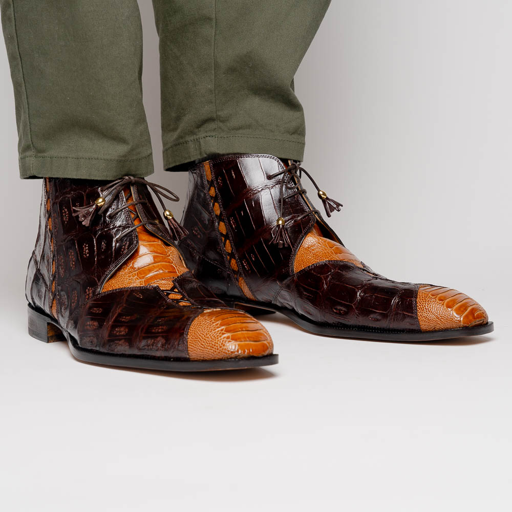 Mauri 4926 Harlem Shoes Corn & Sport Rust Exotic Ostrich Leg / Crocodile  Chukka Boots (ma5377) in Brown for Men