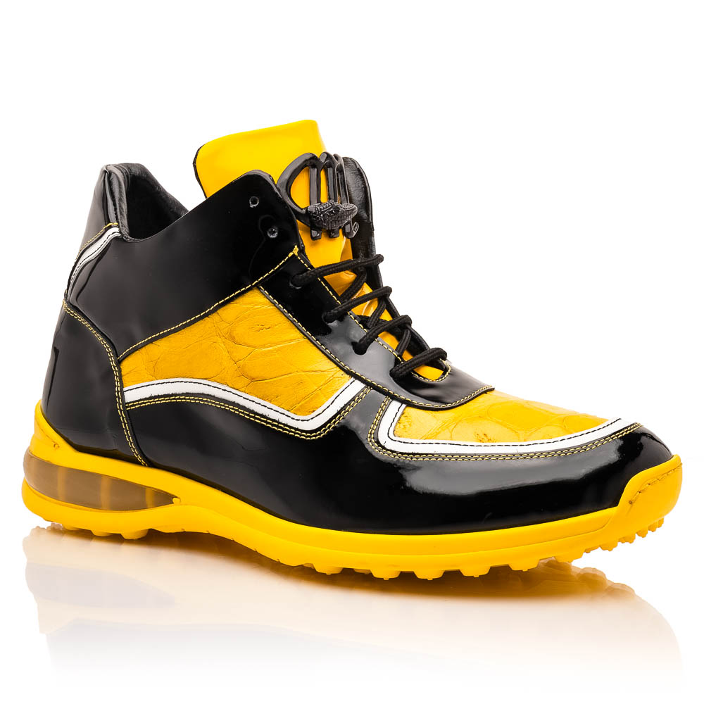 Mauri M797 Baby Croc / Patent Leather Sneakers Black & Yellow Image