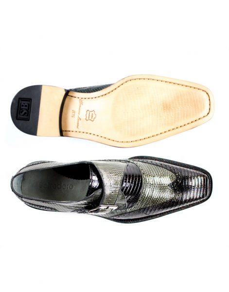 Belvedere Pasta Lizard Wingtip Monk Strap Shoes Black / Gray ...