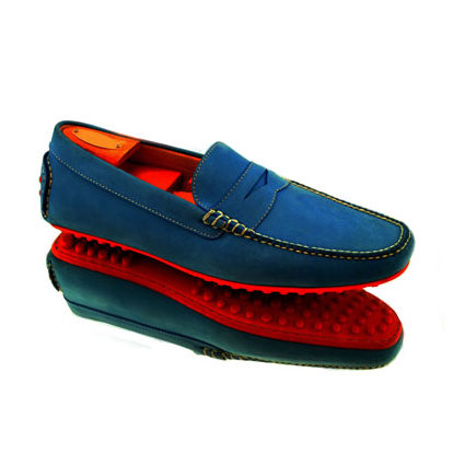 blue leather driving shoes
