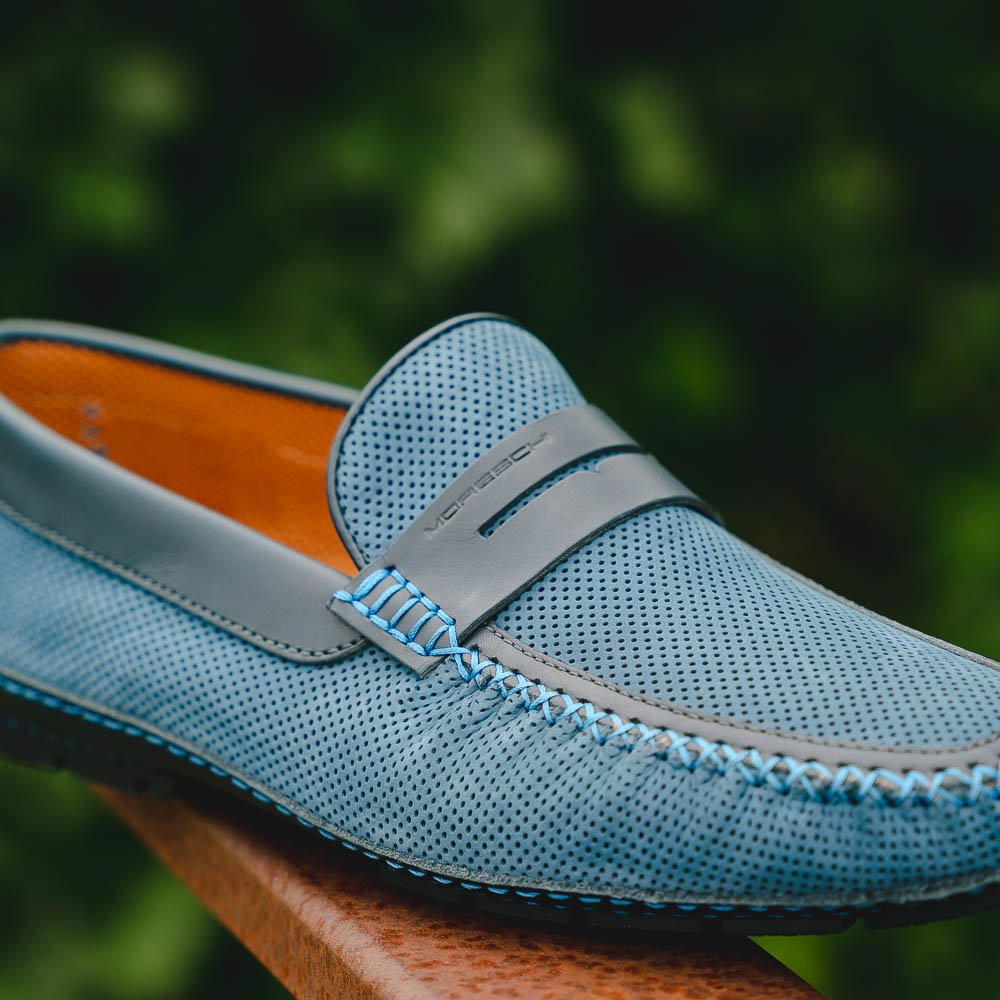 Moreschi Bahamas Perforated Nubuck Driving Loafers Navy