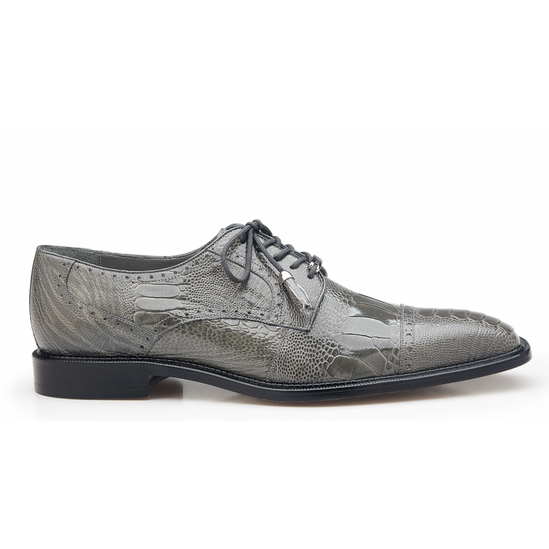 Belvedere Batta Ostrich Leg Cap Toe Shoes Gray | MensDesignerShoe.com