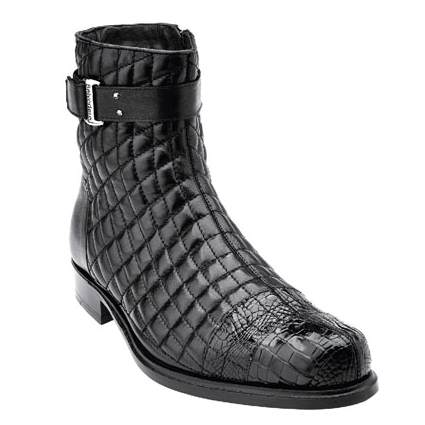 Belvedere Libero Quilted Leather & Alligator Cap Toe Boots Black ...