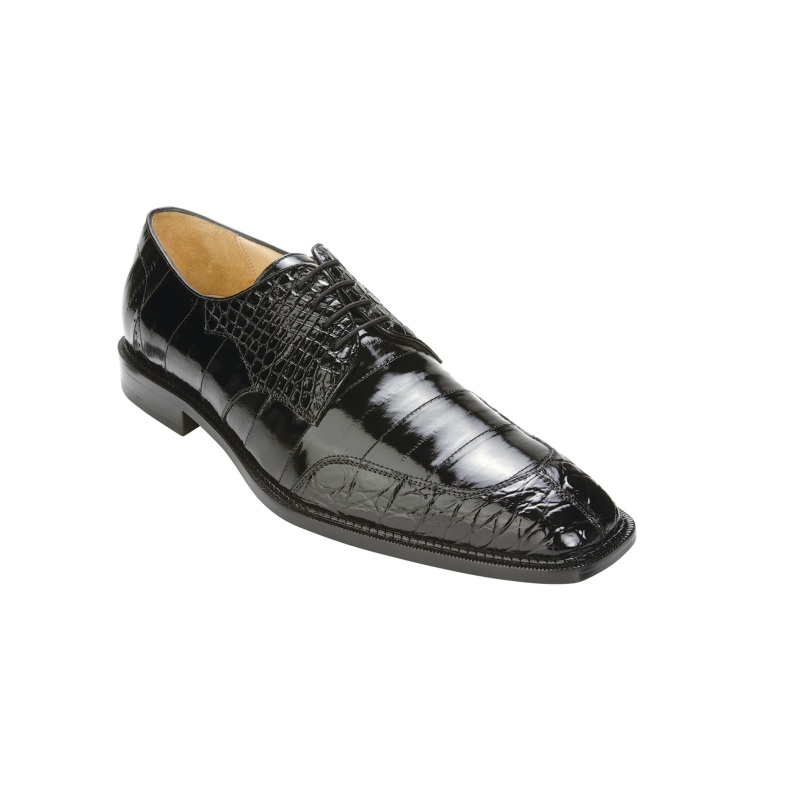 Belvedere Cane Caiman & Eel Lace Up Shoes Black | MensDesignerShoe.com