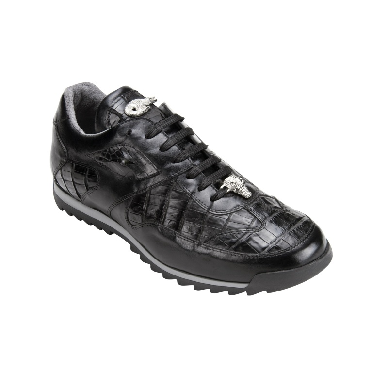 Belvedere Ferro Caiman & Calfskin Sneakers Black | MensDesignerShoe.com