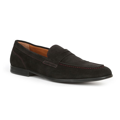 Bruno Magli Silas Suede Penny Loafers Black / Red Stitch ...