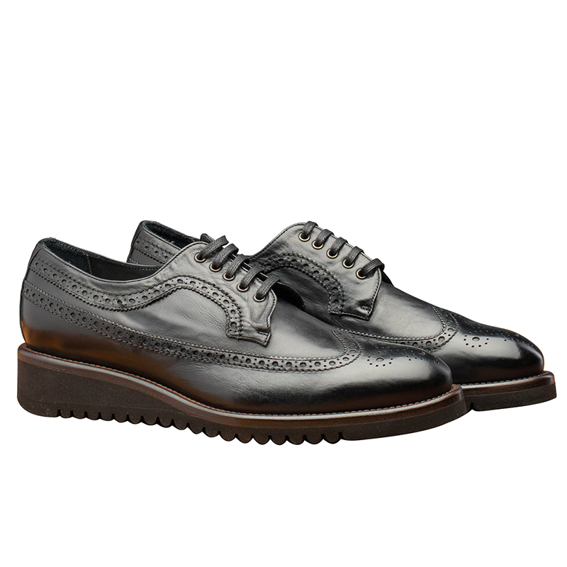 Calzoleria Toscana Q400 Agos Wingtip Shoes Black | MensDesignerShoe.com