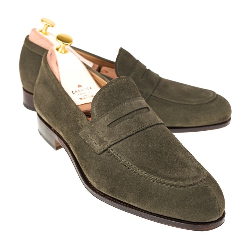 Carmina Penny Loafers 923 Forest Loden Suede | MensDesignerShoe.com