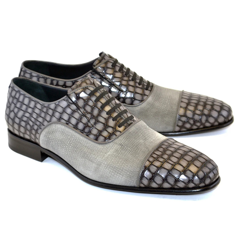 Corrente C012-5796 Cap Toe Fake Lace Shoes Grey | MensDesignerShoe.com