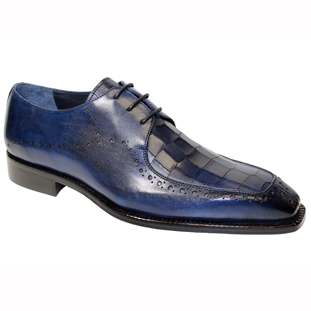Duca by Matiste Lavinio Leather & Croc Print Shoes Navy ...