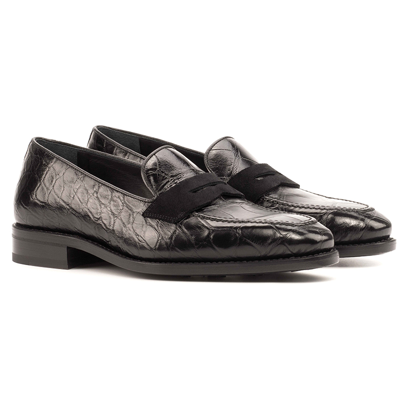 Emanuele Sempre Loafer Alligator Shoes Black | MensDesignerShoe.com