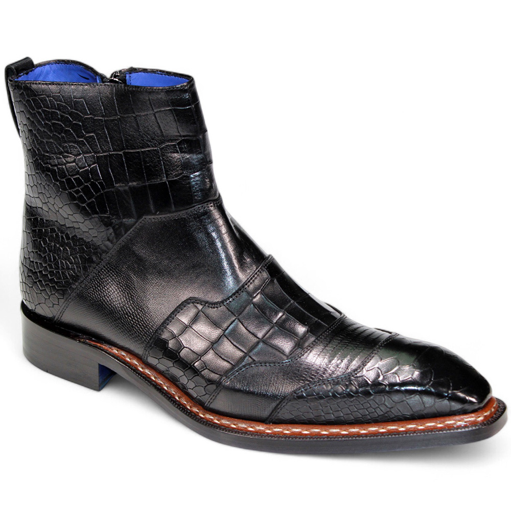 Emilio Franco Lucio Embossed Croco/ Tejus/ Snakeskin Boots Black Image