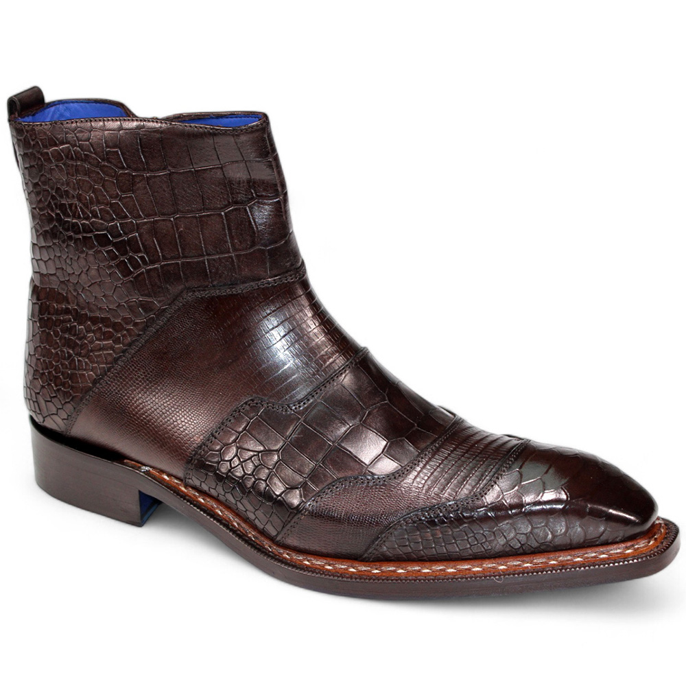 Emilio Franco Lucio Embossed Croco/ Tejus/ Snakeskin Boots Chocolate Image