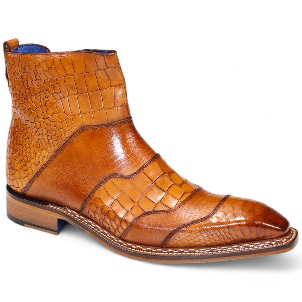 Emilio Franco Lucio Embossed Croco/ Tejus/ Snakeskin Boots Cognac Image