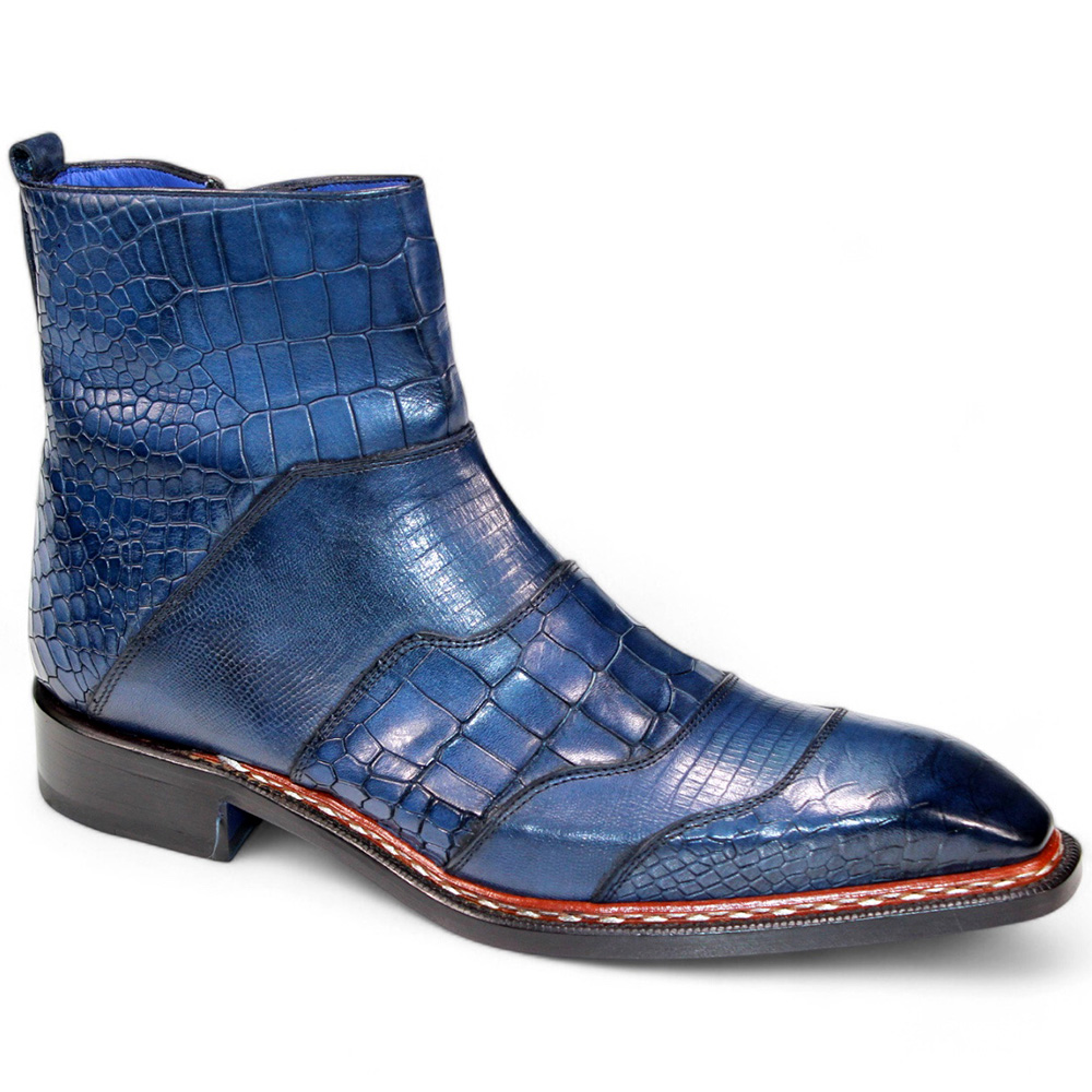 Emilio Franco Lucio Embossed Croco/ Tejus/ Snakeskin Boots Navy Image