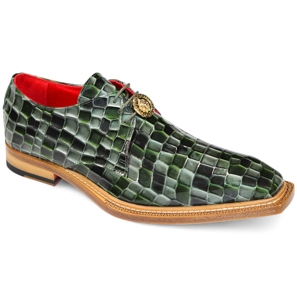 Emilio Franco Santo Patent Croco Print Shoes Green Combo Image