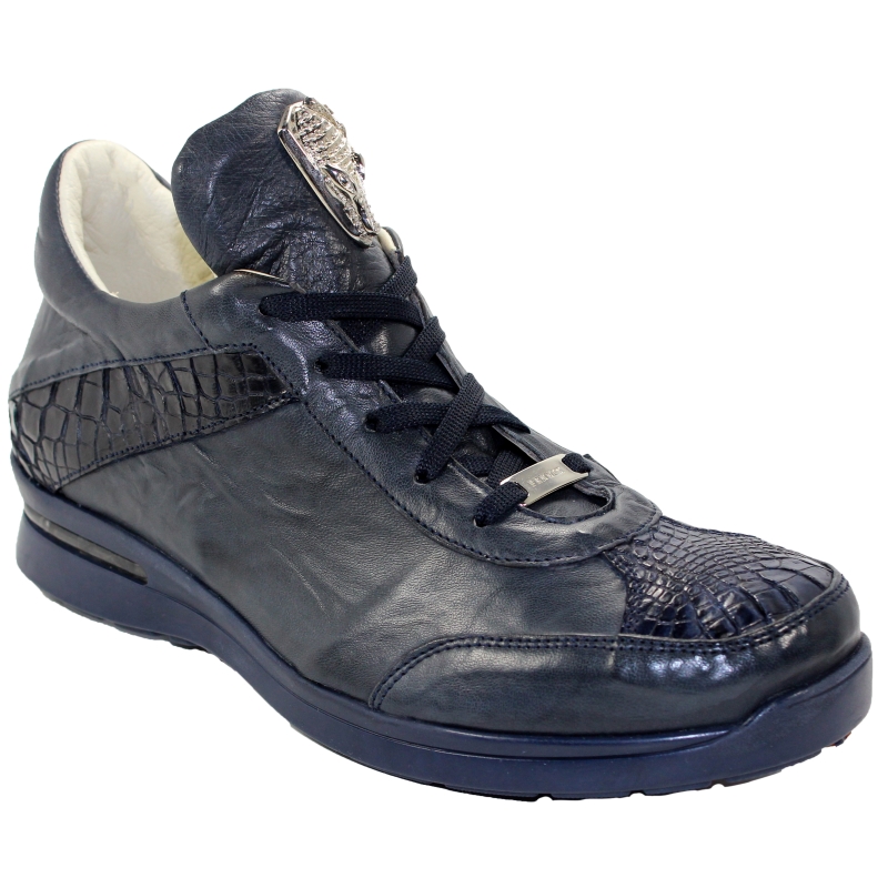 Fennix Jake Alligator & Calfskin Sneakers Navy | MensDesignerShoe.com