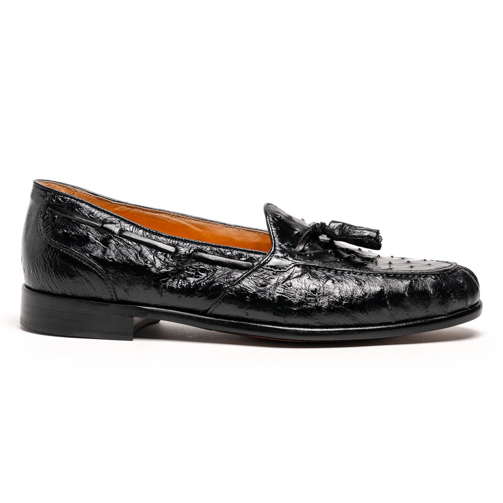 Zelli Franco Ostrich Tassel Loafers Black | MensDesignerShoe.com