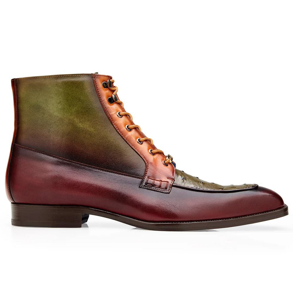 Belvedere Greco Ostrich & Italian Leather Boots Ant. Burgundy / Olive / Brandy (R79) Image