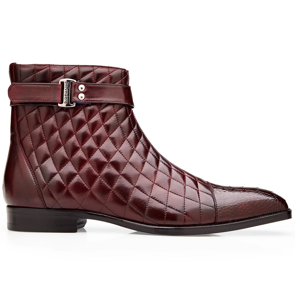 Belvedere Libero Ostrich & Quilted Leather Boots Ant. Dark Burgundy (R80) Image