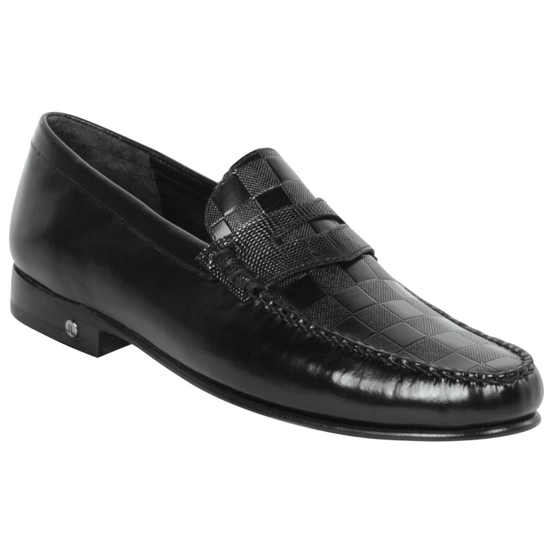 Lombardy Checkered Calfskin & Lizard Penny Loafers Black ...