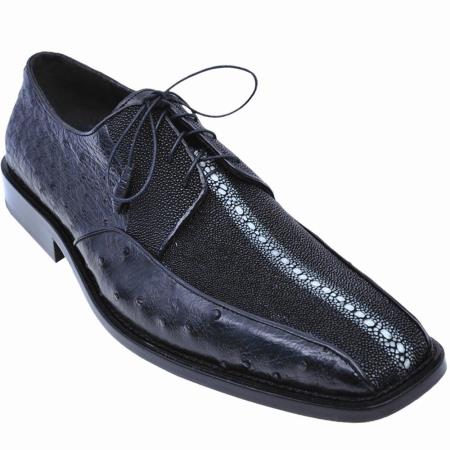 Los Altos Stingray & Ostrich Dress Shoes Black | MensDesignerShoe.com
