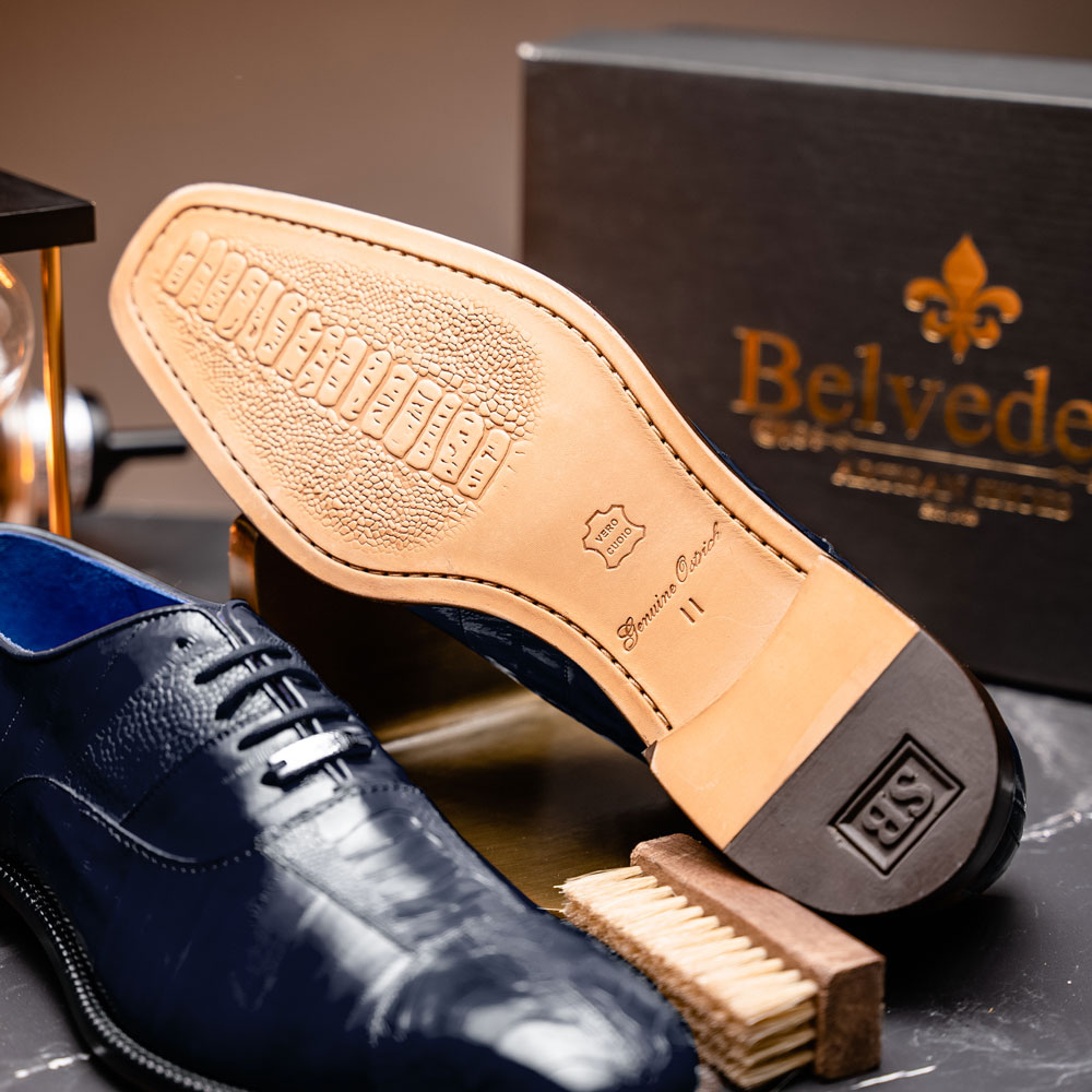 Belvedere Cava Navy Blue Genuine Ostrich/Eel Shoes - $339.90 :: Upscale  Menswear 