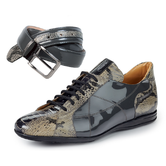Mauri 8662 Studio Patent / Ostrich / Printed Python Sneakers Gray ...