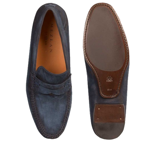 Mezlan Horner Vintage Suede Penny Loafers Blue | MensDesignerShoe.com