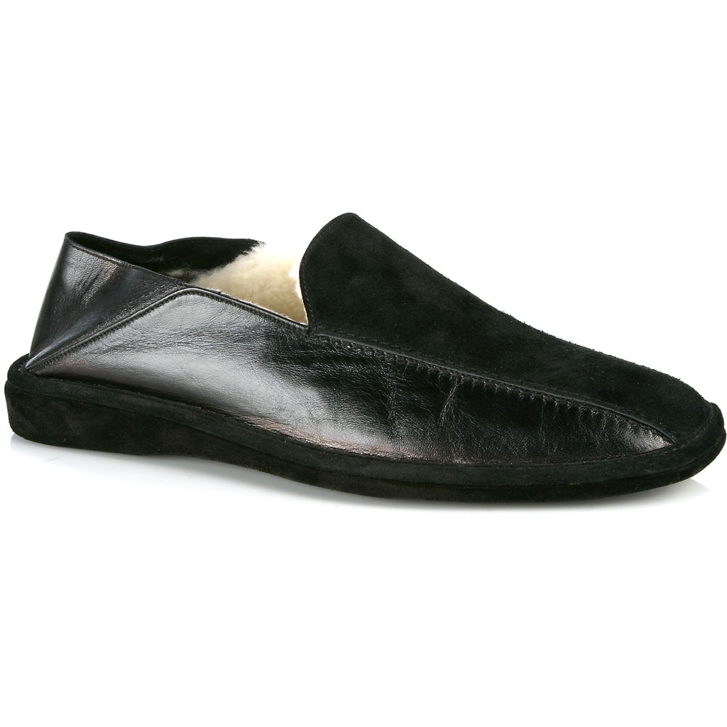 black shearling slippers