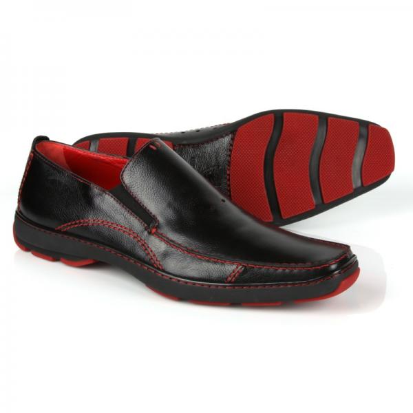 red and black loafers