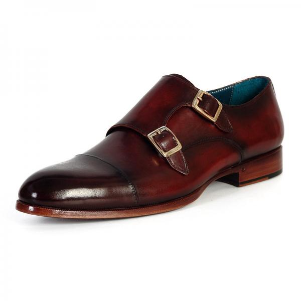 Paul Parkman Calfskin Double Monk Strap Shoes Dark Brown ...