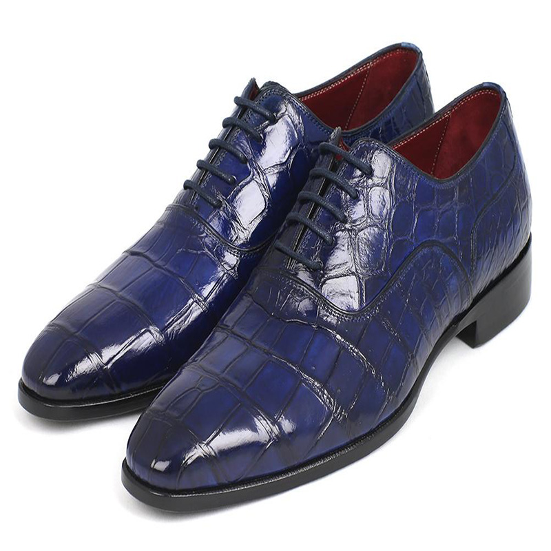 Paul Parkman Embossed Crocodile Oxfords Blue | MensDesignerShoe.com