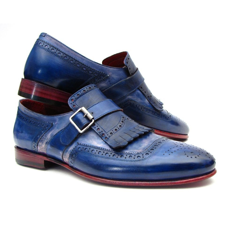 Paul Parkman Kiltie Monk Strap Shoes Blue | MensDesignerShoe.com