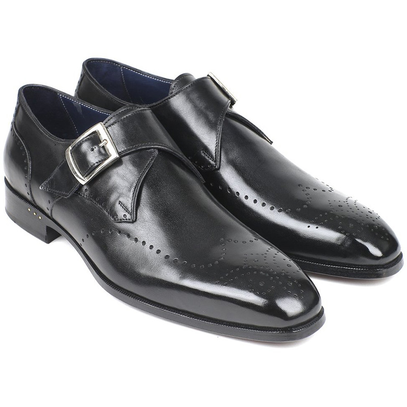 Paul Parkman Leather Wingtip Single Monkstraps Shoes Black ...