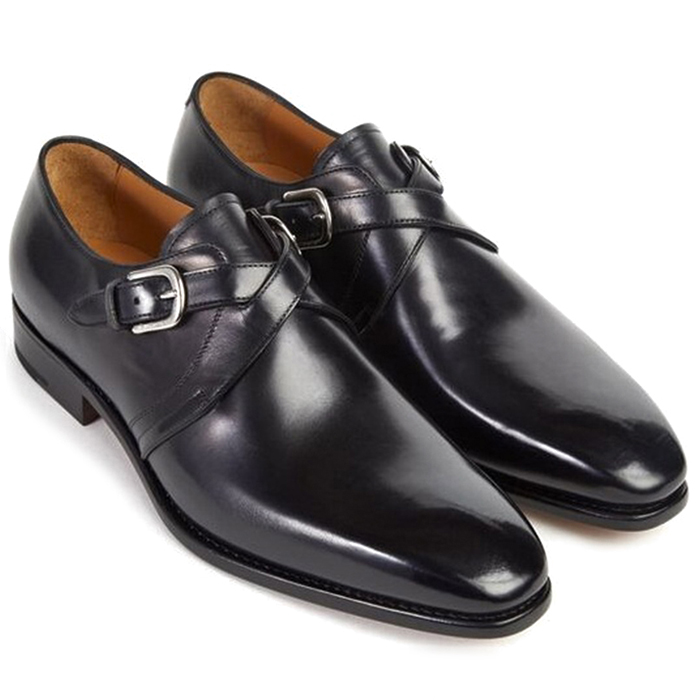 Paul Stuart Galante Monk Strap Shoes Black | MensDesignerShoe.com