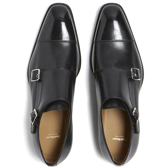 Paul Stuart Monza Double Monk Strap Shoes Black | MensDesignerShoe.com