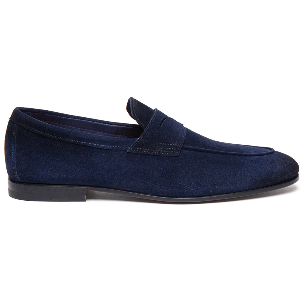 Santoni CARLOS-P-EAAU60 Suede Penny Loafer Blue Image