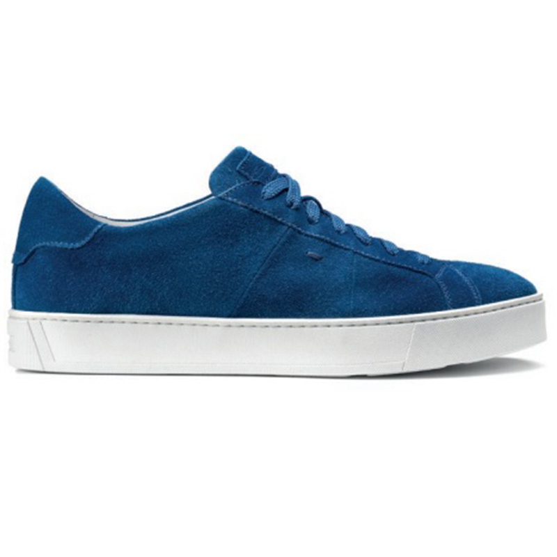 Santoni Jannas HB Suede Sneaker Blue | MensDesignerShoe.com