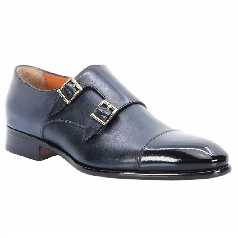 Santoni Innocent O2 Double Buckle Shoes Blue | MensDesignerShoe.com