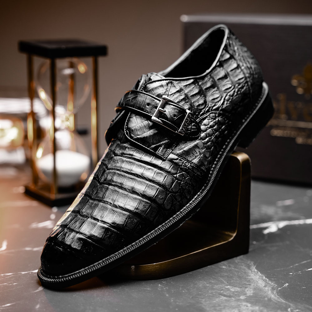 Belvedere Spencer Caiman Crocodile Shoes Black