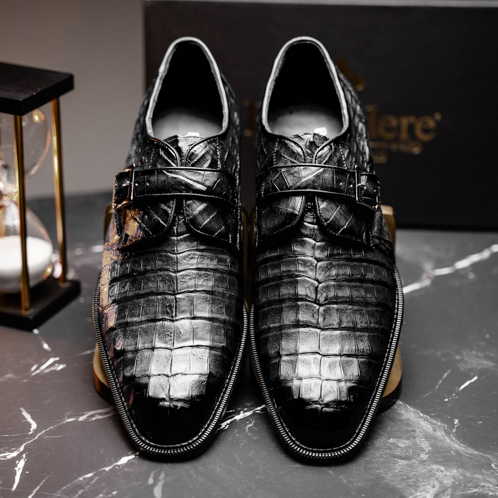 Belvedere Spencer Caiman Crocodile Shoes Black